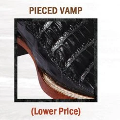 Guadalajara Western Wear Los Altos Cognac Pieced Vamp Caiman Belly Wide Square Toe Cowboy Boots