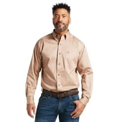 Guadalajara Western Wear Ariat Solid Twill Kahki/Bronze Classic Long Sleeve Shirt Men