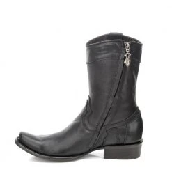 Men Cuadra Black Dubai Toe Leather Ankle Boot