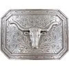 Guadalajara Western Wear Ariat Men's Longhorn Motif Rectangle Buckle, Silver, OS