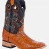 Guadalajara Western Wear White Diamond Caiman Belly Square Toe Men's Boots - Cognac