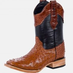 Guadalajara Western Wear White Diamond Avestruz Men's Wide Square Toe Boots - Cognac