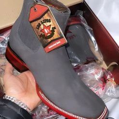 Guadalajara Western Wear Men Los Altos Nobuk Charcoal Wide Square Toe Botin Charro