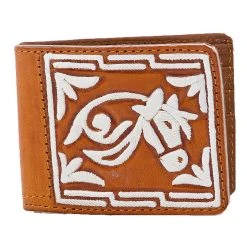 Guadalajara Western Wear White Diamond Piteada Leather Wallet - Cafe