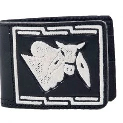 Guadalajara Western Wear Accessories White Diamond Piteada Leather Wallet - Negro