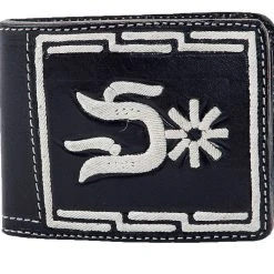 Guadalajara Western Wear White Diamond Piteada Leather Wallet - Negro