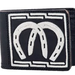 Guadalajara Western Wear Accessories White Diamond Piteada Leather Wallet - Negro