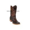 Guadalajara Western Wear Los Altos Faded Brown Caiman Belly & Deer Wide Square Toe Cowboy Boots Men