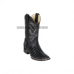 Guadalajara Western Wear Men Los Altos Black Caiman Tail Wide Square Toe Cowboy Boots