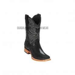 Guadalajara Western Wear Men Los Altos Black Single Stone Stingray & Deer Wide Square Toe Cowboy Boots