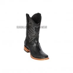 Guadalajara Western Wear Los Altos Black Ostrich Leg & Deer Wide Square Toe Cowboy Boots Men