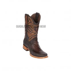 Guadalajara Western Wear Los Altos Faded Brown Ostrich Leg & Deer Wide Square Toe Cowboy Boots Men