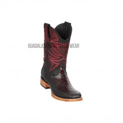 Guadalajara Western Wear Los Altos Black Cherry Ostrich Leg & Deer Wide Square Toe Cowboy Boots Men