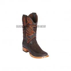 Guadalajara Western Wear Los Altos Brown Suede Python & Deer Wide Square Toe Cowboy Boots
