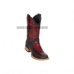 Guadalajara Western Wear Men Los Altos Faded Burgundy Teju & Deer Wide Square Toe Cowboy Boots