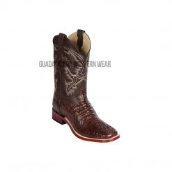 Guadalajara Western Wear Los Altos Brown Caiman Hornback Wide Square Toe Cowboy Boots Men