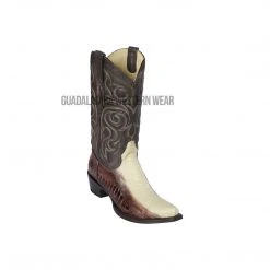 Guadalajara Western Wear Los Altos Winter White Brown Ostrich Leg Snip Toe Cowboy Boots