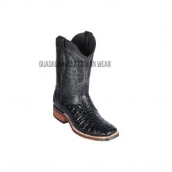 Guadalajara Western Wear Los Altos Black Caiman Flank Wide Square Toe Cowboy Boots Men