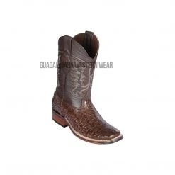 Guadalajara Western Wear Los Altos Brown Caiman Flank Wide Square Toe Cowboy Boots Men