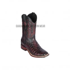 Guadalajara Western Wear Los Altos Black Cherry Caiman Flank Wide Square Toe Cowboy Boots