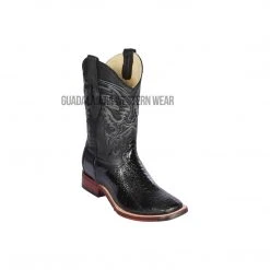 Guadalajara Western Wear Los Altos Black Ostrich Leg Wide Square Toe Cowboy Boots