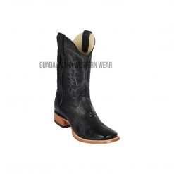 Guadalajara Western Wear Los Altos Black Ostrich Belly Wide Square Toe Cowboy Boots