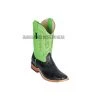 Guadalajara Western Wear Los Altos Black/Green Ostrich Belly Wide Square Toe Cowboy Boots