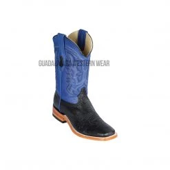 Guadalajara Western Wear Los Altos Black/Blue Ostrich Belly Wide Square Toe Cowboy Boots