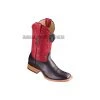 Guadalajara Western Wear Los Altos Black/Red Ostrich Belly Wide Square Toe Cowboy Boots