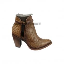 Cuadra Brown Laser Woven Round Toe Ankle Women Boot