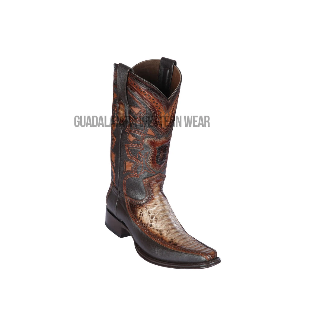 Guadalajara Western Wear Men Los Altos Rustic Brown Python & Deer European Square Toe Cowboy Boots 3 Guadalajara Western Wear Men Los Altos Rustic Brown Python & Deer European Square Toe Cowboy Boots
