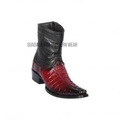 Guadalajara Western Wear Men Los Altos Faded Burgundy Caiman Tail European Square Toe Ankle Boot