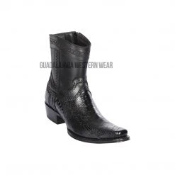 Guadalajara Western Wear Los Altos Black Ostrich Leg European Square Toe Ankle Boot
