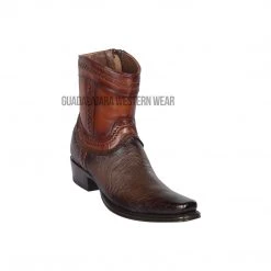 Guadalajara Western Wear Los Altos Faded Brown Ostrich Belly European Square Toe Ankle Boot