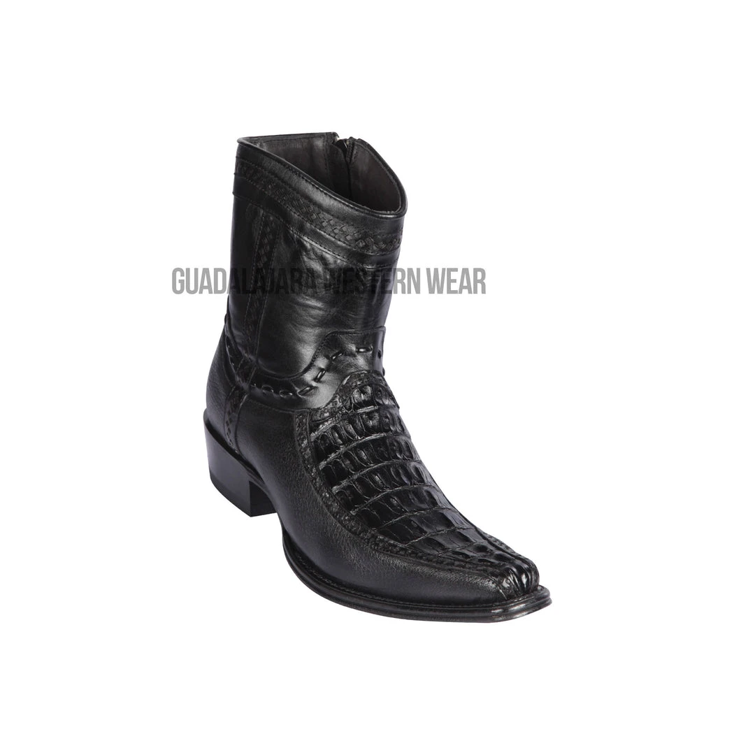 Guadalajara Western Wear Los Altos Black Caiman Tail & Deer European Square Toe Ankle Boot Men 3 Guadalajara Western Wear Los Altos Black Caiman Tail & Deer European Square Toe Ankle Boot Men