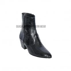 Guadalajara Western Wear Men Los Altos Black Ostrich Leg Round Toe Ankle Boot
