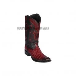 Guadalajara Western Wear Los Altos Faded Burgundy Caiman Tail European Square Toe Cowboy Boots Men