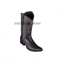 Guadalajara Western Wear Men Los Altos Black Caiman Belly & Deer European Square Toe Cowboy Boots