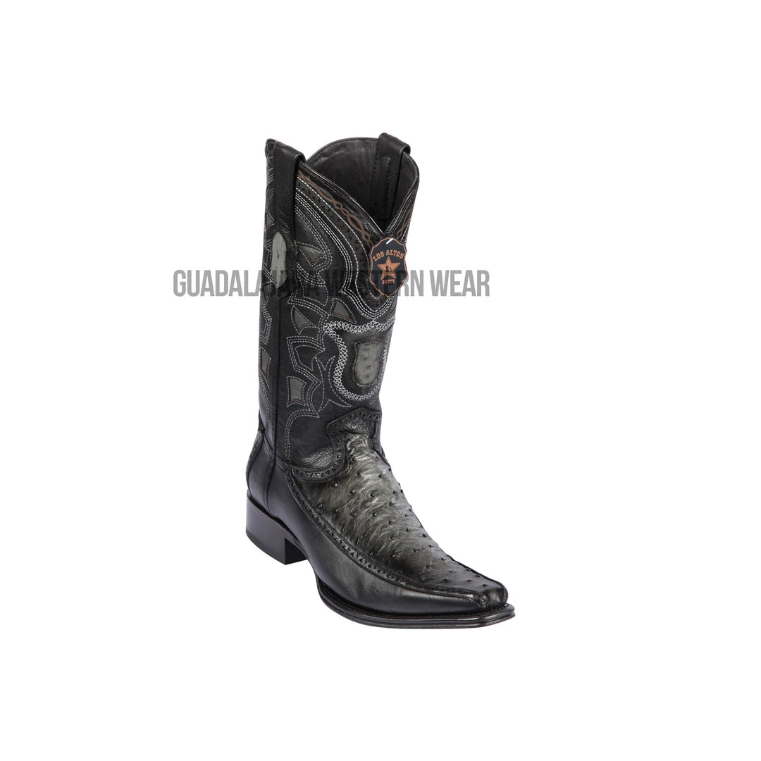 Guadalajara Western Wear Los Altos Faded Gray Ostrich & Deer European Square Toe Cowboy Boots Men 3 Guadalajara Western Wear Los Altos Faded Gray Ostrich & Deer European Square Toe Cowboy Boots Men