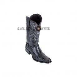 Guadalajara Western Wear Los Altos Black Ring Lizard & Deer European Square Toe Cowboy Boots Men