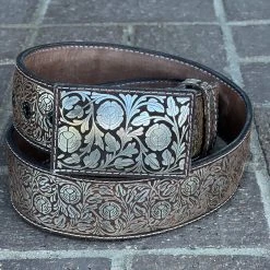 Guadalajara Western Wear Men Floreado Lazer Cut Leather Belt - Cafe (Brown) / Plata (Silver) 7 Guadalajara Western Wear Men Floreado Lazer Cut Leather Belt - Cafe (Brown) / Plata (Silver)