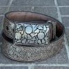 Guadalajara Western Wear Men Floreado Lazer Cut Leather Belt - Cafe (Brown) / Plata (Silver)