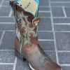 Guadalajara Western Wear Ariat Women's Tombstone Sassy Brown With Turquoise Stitch Double Welt Wide Square Toe Boot