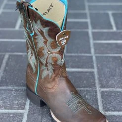 Guadalajara Western Wear Ariat Women's Tombstone Sassy Brown With Turquoise Stitch Double Welt Wide Square Toe Boot