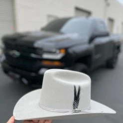 Stetson 6x Rancher Mist Grey Diamante Negro Cowboy Felt Hat (Copa Alta Falda/Brim 3.5")