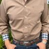 Guadalajara Western Wear Ariat Malt Ball Brown Solid Classic Long Sleeve Shirt Men