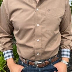 Guadalajara Western Wear Ariat Malt Ball Brown Solid Classic Long Sleeve Shirt Men