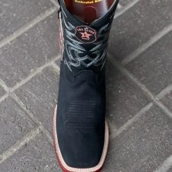 Guadalajara Western Wear Men Los Altos Nobuck Black Wide Square Toe Cowboy Boots