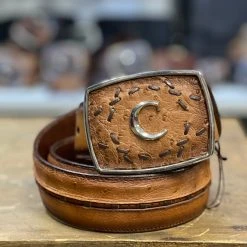 Guadalajara Western Wear Cuadra Flame Miel Modern Ostrich Leather Belt