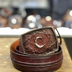 Guadalajara Western Wear Cuadra Black Cherry Modern Ostrich Leather Belt Men